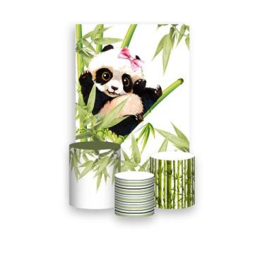 Imagem de Painel De Festa Vertical 1,50 x 2,20 + Trio De Capas Cilindro - Panda 