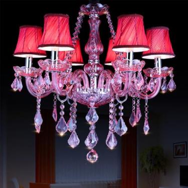 Imagem de OUFULA Luminária pendente de vela de cristal europeia, lustre de luxo para sala de estar, restaurante, quarto, vila, salão de beleza, café, bar (I B 6 lights)