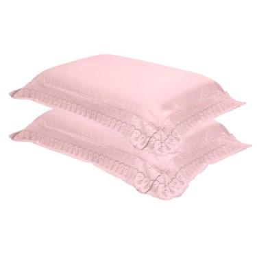Imagem de Kit 2 Fronhas 300 Fios Buettner Renda Renascença Rosa