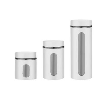 Imagem de Jogo De 3 Potes Herméticos Inox Branco Com Visor Hauskraft