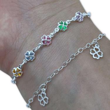 Imagem de Kit com 2 Pulseira Feminina Trevo Pedra Zircônia Prata 925 - Hakuna Jo