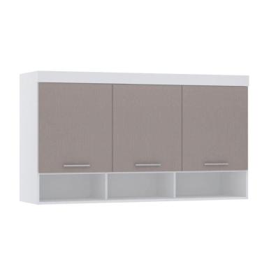 Imagem de Armário Aéreo Maleiro Modulado 145cm 3 Portas Alpes Luciane Móveis Branco Pf Com Cinammon Pf