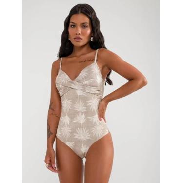 Imagem de Maiô Transpassado Bojo Fixo Litoral - BELLES, Listrado folhagem, P