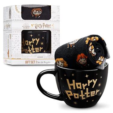 Imagem de Harry Potter Conjunto de presente de caneca e meias de presente para mulheres adolescentes tamanho 4-9, caneca de cerâmica para chá e café e conjunto de meias de bezerro macio, Papai Noel secreto de
