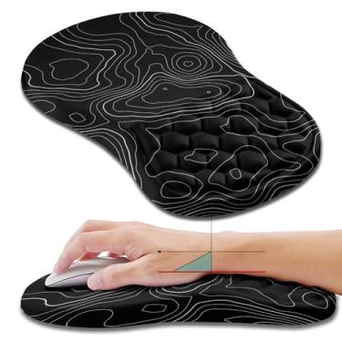 Imagem de Hokafenle Mouse pad ergonômico suporte de pulso com design de massagem, descanso de pulso para alívio da dor Mousepad com espuma de memória base de poliuretano antiderrapante, mouse pads para mouse e mesa sem fio (30,5 x 20,32 cm, contorno topográfico)