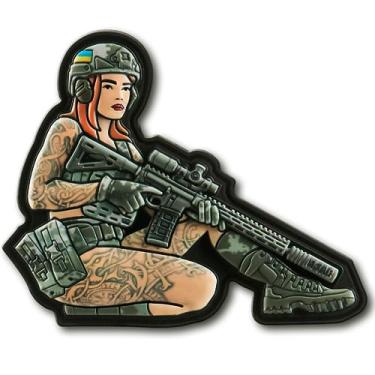 Imagem de M-Tac Morale Patch Tactical Girl – Adesivos de PVC para colete, mochilas, chapéus – Patch militar tático com suporte de gancho (tatuagem 2)