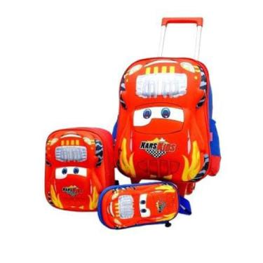 Imagem de kit mochila carrinho preto escolar mcqueen 3D feito EVA estilo e diver