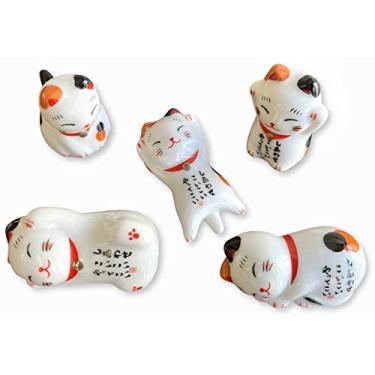 Imagem de MIUFA Cerâmica Bonito Sorte Gato Pauzinhos Resto Jantar Colher Suporte Faca Garfo Titular (Conjunto de 5 Peças)