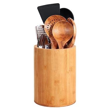 Imagem de SLNIHAMS Porta-Utensílios de Bambu, Porta-Utensílios Grandes para Balcão de Cozinha, Colher de Bambu e Porta-Pauzinhos para Decoração de Cozinha, Talheres e Organizador de Armazenamento de Espátula, P