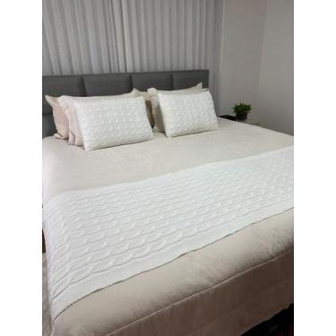 Imagem de Kit Peseira Decorativa Tricot Trança Cama Queen + 2 Capas - Calu Trico