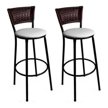 Imagem de Kit 2 Banquetas Bistrô Aço Hawaii Assento Branco - MetalClassic, Preto