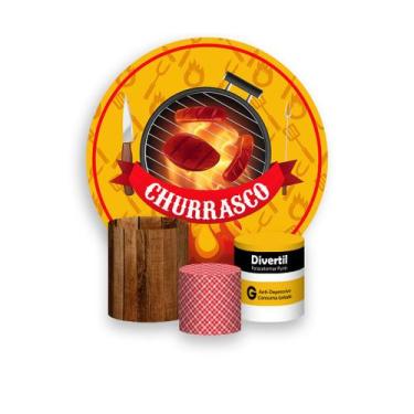 Imagem de Painel De Festa Redondo 1,50x1,50 + Trio De Capas Cilindro - Churrasco