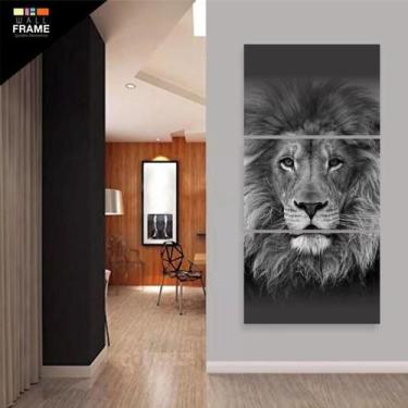 Imagem de Quadro Leão Moderno 3 Peças Sala Hall Decorativo Mosaico - Wall Frame