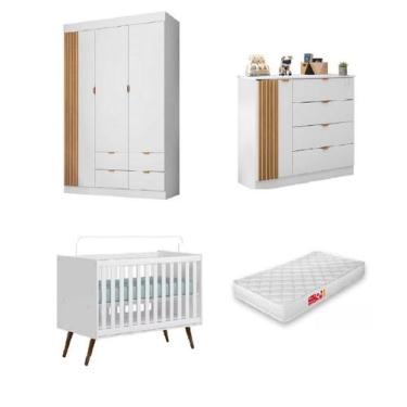 Imagem de Guarda Roupa, Cômoda Ayla Em Mdf + Berço com colchão - Phoenix baby, A