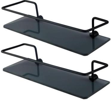 Imagem de Porta Shampoo Para Banheiro Suporte De Vidro Temperado Fumê 6mm Retang