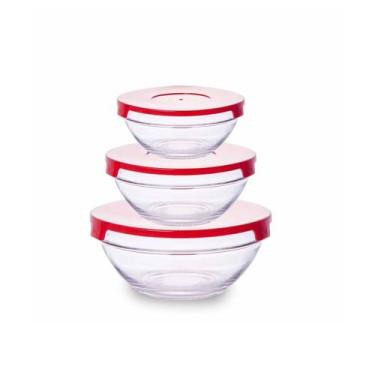 Imagem de 3un Tigela Vidro com tampa 3 tamanhos pote vasilha - CLINK