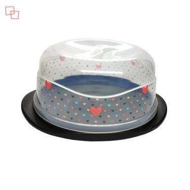 Imagem de Boleira com Tampa Sem Rosca Para Sobremesas Decorada Coração Plasutil 