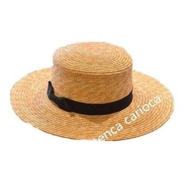 Imagem de Chapéu Palha Natural  Boater Classic Palheta Aba Larga 10cm - oem