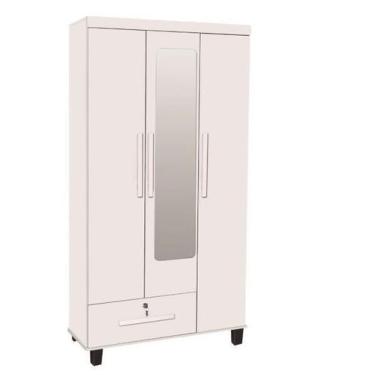 Imagem de Roupeiro Solteiro 3 portas + 1 gaveta c/ espelho cor Branco - TRIN.