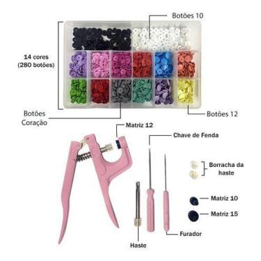 Imagem de Alicate De Botao Pressao Rosa Botões Sortidos Coração 10 12 - Ritas