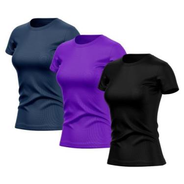 Imagem de Kit 3 Camisetas Feminina Manga Curta Dry Fit Basica Lisa Proteção Sola