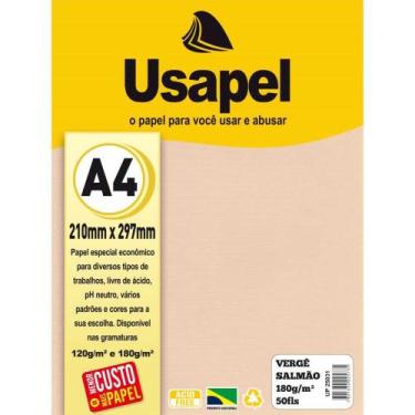 Imagem de Papel A4 Vergê Usapel Salmão 180G - Pacote com 50 Folhas - Filiperson