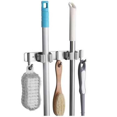 Imagem de Suporte para Vassoura Mop Rodo Pá Organizador 5 Acessórios Parede Inox