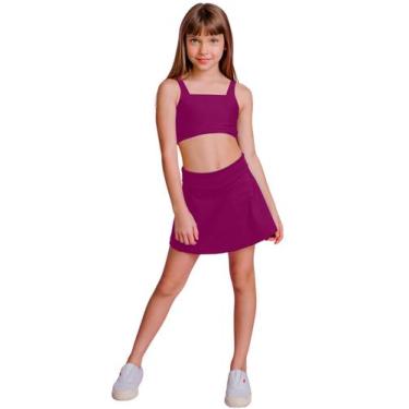 Imagem de Conjunto Top + Saia Short Roupa Ginástica Infantil Feminina Esporte Mo