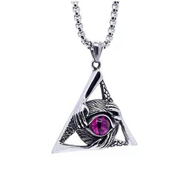 Imagem de Blowin Colar Hip Hop masculino retrô de aço inoxidável, vintage, proteção contra mau-olhado, triângulo, pingente Illuminati, olho egípcio de Horus Ra, corrente de 61 cm, Aço inoxidável, Zircão