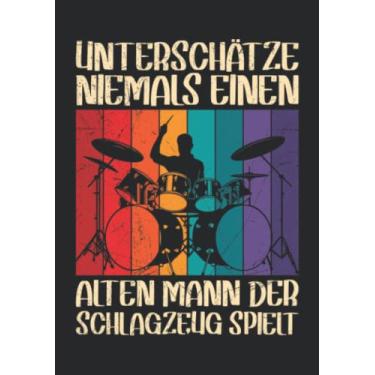 Imagem de Notizbuch A5 kariert mit Softcover Design: Schlagzeuger alter Mann Schlagzeug spielt lustiger Spruch: 120 karierte DIN A5 Seiten