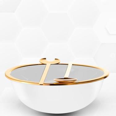 Imagem de Saladeira Milan Jateada 4L Com Talheres Gold Design Elegante Riva