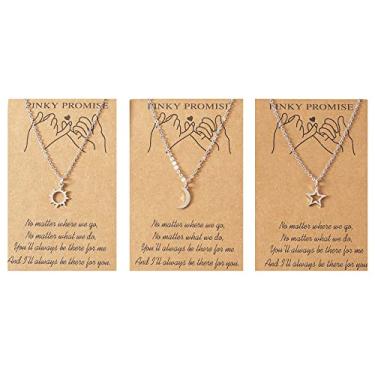 Imagem de COLORFUL BLING Colar delicado Sun Moon Star gargantilha amizade para 3 melhores amigas, irmãs, adolescentes, mulheres, meninas, longa distância, BFF, joias presente com cartão de mensagem, Metal, Inoxidável