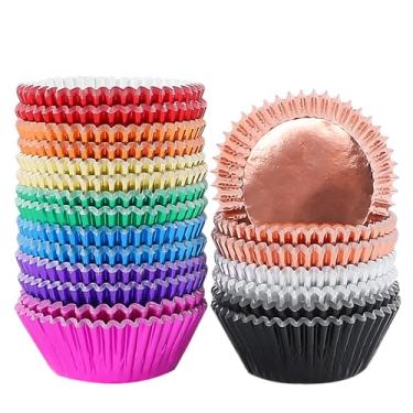 Imagem de BAKHUK 500 peças Forro de cupcake tamanho padrão, 5 cm, 10 cores, embrulho para assar, capa de abafador para decoração de casamentos, aniversários, chás de bebê, festa