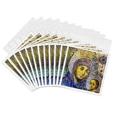 Imagem de 3dRose Cartões comemorativos – Ícone Maria e Jesus, Igreja da Natividade, Belém. – 15,24 x 15,24 cm, conjunto de 12 (gc_312753_2)