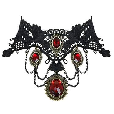 Imagem de Charmian Gargantilha feminina gótica steampunk fantasia cosplay vintage vitoriana gargantilha pingente contas corrente vampiro colar decorativo, One-SIze, Strass Strass fibra sintética, sintético