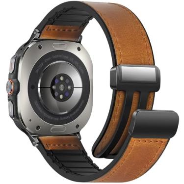 Imagem de WestEagle Pulseira magnética de couro para relógio compatível com Samsung Galaxy Watch Ultra de 47 mm (2024), design de fivela magnética, pulseiras de substituição clássicas ajustáveis para homens e