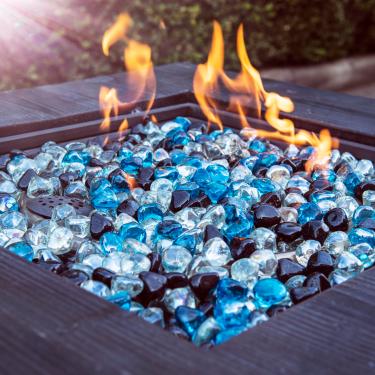 Imagem de Chilli Cosmos Pedra de vidro Fire Glass Diamond de 2,5 cm para fogueira de propano ou gás 9 kg branco/ônix preto/Margarita Azura Blue Blend