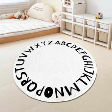 Imagem de ZCVAcom Tapete simples redondo ABC infantil, tapete lavável com alfabeto de 3,3 m, tapete de berçário, antiderrapante, macio, para crianças, crianças, quarto, leitura, sala de leitura, decoração
