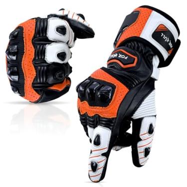 Imagem de FOXKULL Luvas de dedo completo para motocicletas com protetor de articulação para homens e mulheres andando de moto cruiser bicicleta de turismo (laranja, pequena)