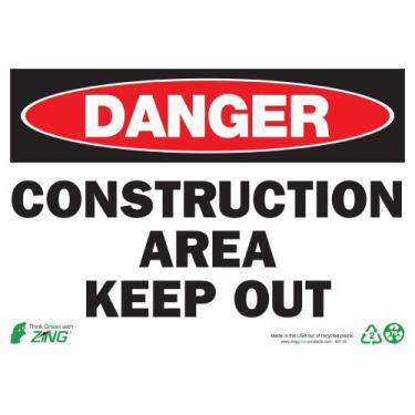 Imagem de Zing Green Products 2112 Placa de segurança de plástico reciclado "Danger Construction Area Keep Out", 35,5 cm de comprimento, 25,4 cm de largura