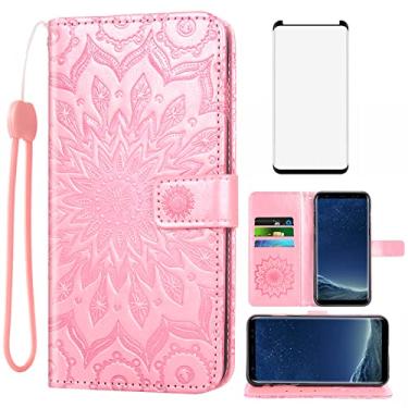 Imagem de Capa de telefone para Samsung Galaxy S8 capa carteira com protetor de tela de vidro temperado couro girassol flip capa suporte suporte acessórios celular Glaxay S 8 Gaxaly 8S Edge SM-G950U feminino