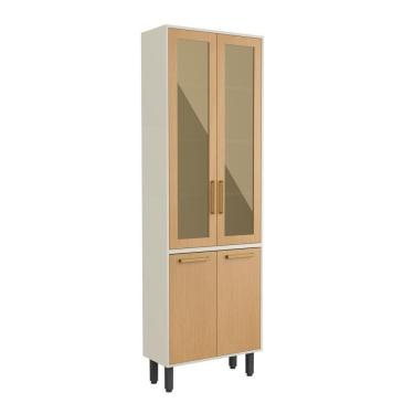 Imagem de Cristaleira Com 4 Portas 2 Vidro Nogal Bossa Nova Bertolini Dourado/Areia