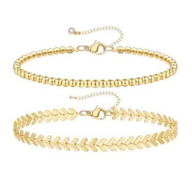 Imagem de KissYan Tornozeleiras femininas em camadas douradas, delicadas, banhadas a ouro 14 k, conjunto ajustável, moda cubana, elos cubanos, corrente de tênis, tornozelos de verão, praia, joia de pé, 8.5 inch