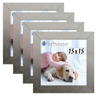 Imagem de Kit 4 Porta Retrado Molduras 15x15 Prateado - Santamaria Molduras