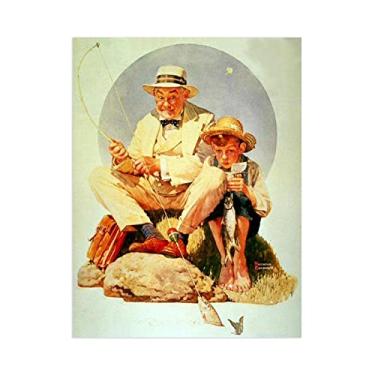 Imagem de JZSDGB Norman Rockwell Prints-Canvas Print Wall Art Famous Painting-'Fishing' Art Reprodução Canvas Picture Posters - para decoração de parede de sala de estar 40 x 50 cm (16 x 20 pol) sem moldura