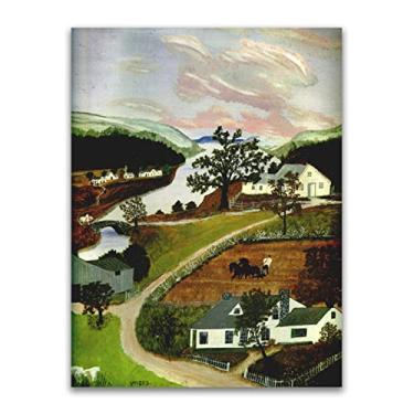 Imagem de Pinturas a óleo Grandma Moses Anna Mary Robertson. Reprodução impressa em tela. Obra de arte famosa (A primavera à noite) Pôster e impressões de paisagem. Imagens de arte de parede em tela 40 x 55 cm