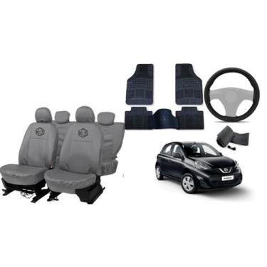 Imagem de Kit Capa Banco March 09-14 Cinza + Tapete e Volante - ferro tech