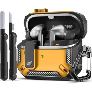 Imagem de MCTOPZO Capa Lock Fit projetada para Samsung Galaxy Buds3 FE (2025)/Buds3 Pro (2024)/Buds 3 (2024), com kit de limpeza, design de proteção de fibra de carbono à prova de choque