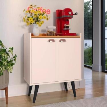 Imagem de Aparador Retro Cantinho Do Café Buffet Com 2 Portas Pés Palito Decoração Sala Escritório Cozinha Salão (Off White)