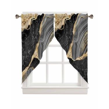 Imagem de Cortina Swag, mármore preto, folha dourada, arte de tinta, sanefas, cortinas com bolso para varão, par de camadas, topo, cinza, gradiente, ombré, 2 painéis, tratamento de janela para banheiro, sala de
